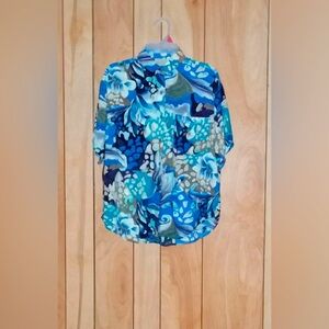 Floral Blue and Green Mens Button-Up Shirt